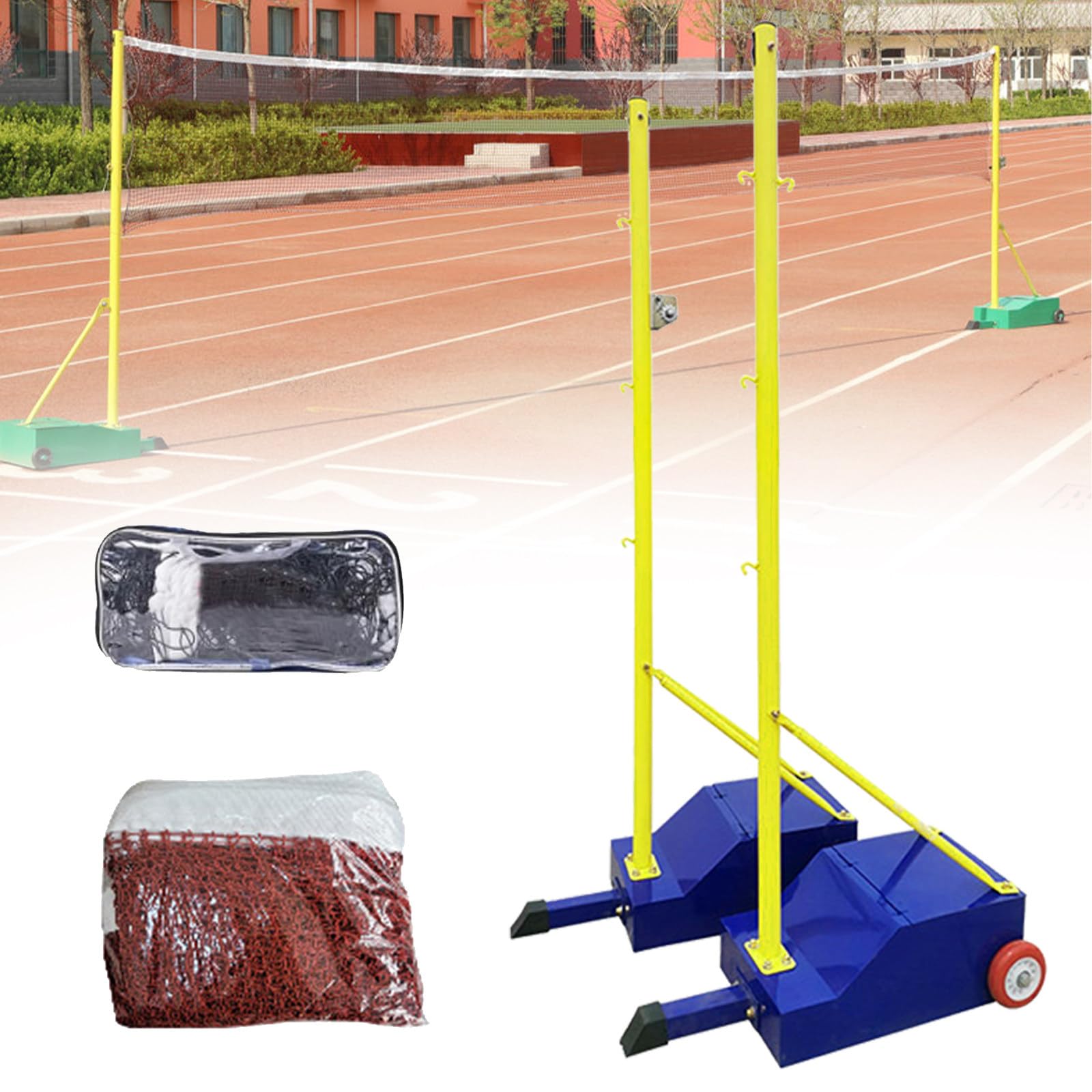 Poteaux Volleyball et Badminton Portables avec Support en Acier Base Stable Filet Inclus pour Utilisation Intérieure et Extérieure Jardin Plage Blue