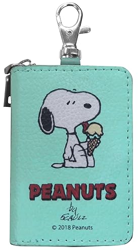 Snoopy Key Case, Smart Key Compatible, Round Zipper, Carabiner, Hook,
