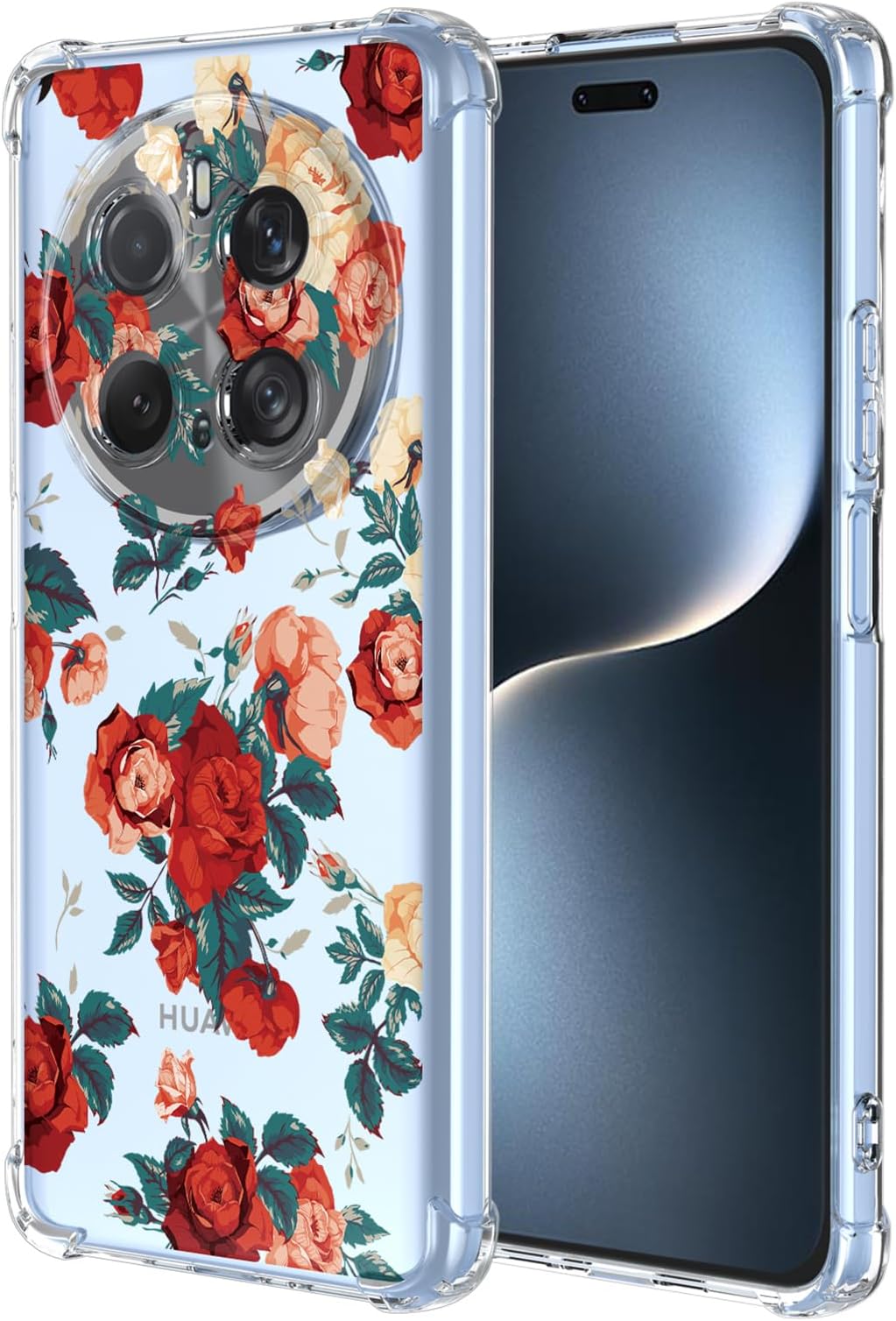 Flower Phone Case for Honor Magic 7 Pro 5G Shockproof Soft Gel Case with Floral Design, Anti-Slip Transparent Back Cover for Honor Magic 7 Pro 5G (Rose)