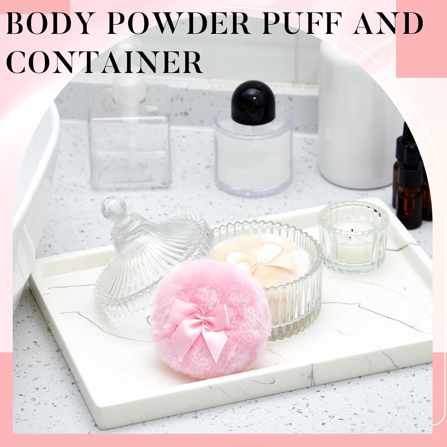 tioncy 3 pcs large body powder puff and container valentine's day gift powder container with puff crystal case soft washable reusable velour face body glitter wet dry makeup (classic,clear) classic clear