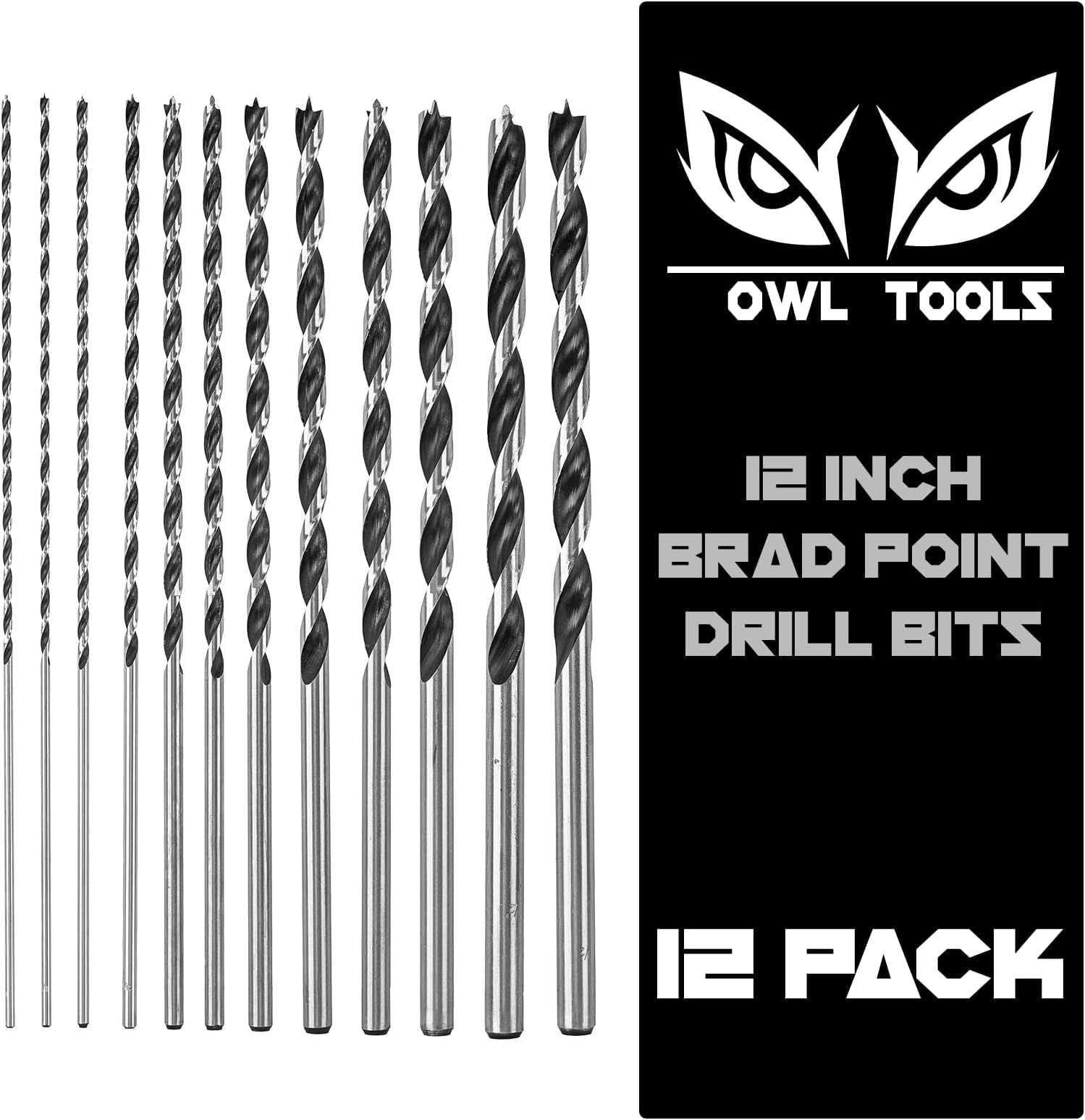 Extra Long 12inches Brad Point Wood Drill Bit Set (12 Pack with Storage Sleeve) Carpenters Quality - Drill Splinter-Free Perfectly Round Holes in All Types of Wood