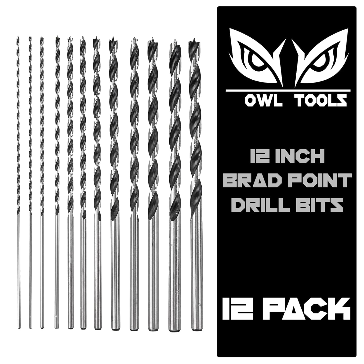 Extra Long 12" Brad Point Wood Drill Bit Set (12 Pack with Storage Sleeve) Carpenters Quality - Drill Splinter-Free Perfectly Round Holes in All Types of Wood: Tools & Home Improvement