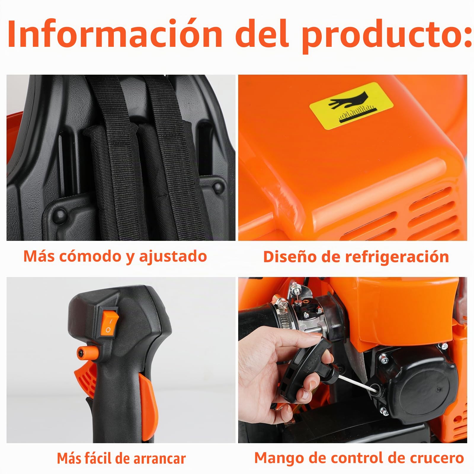 63cc Soplador de Hojas a Gasolina, Estilo Mochila, ASUNCELL Velocidad de Soplado, Soplador de Hojas a Combustible Inalámbrico para Patios, Jardines