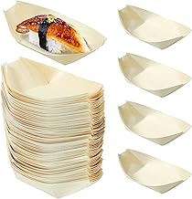 Cabilock 100PCS Disposable Wooden Boats, Eco-Friendly Bamboo Serving Tray for Appetizers & Sushi, Biodegradable Food Container for Catering, Wedding, Party & Snacks, 5 Inch Boat-Shaped Plates