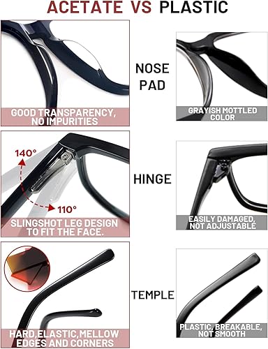 Miniatura 2 de SHEEN KELLY Gafas de acetato vintage de gran tamaño con bloqueo de luz azul para cara media grande con marco cuadrado