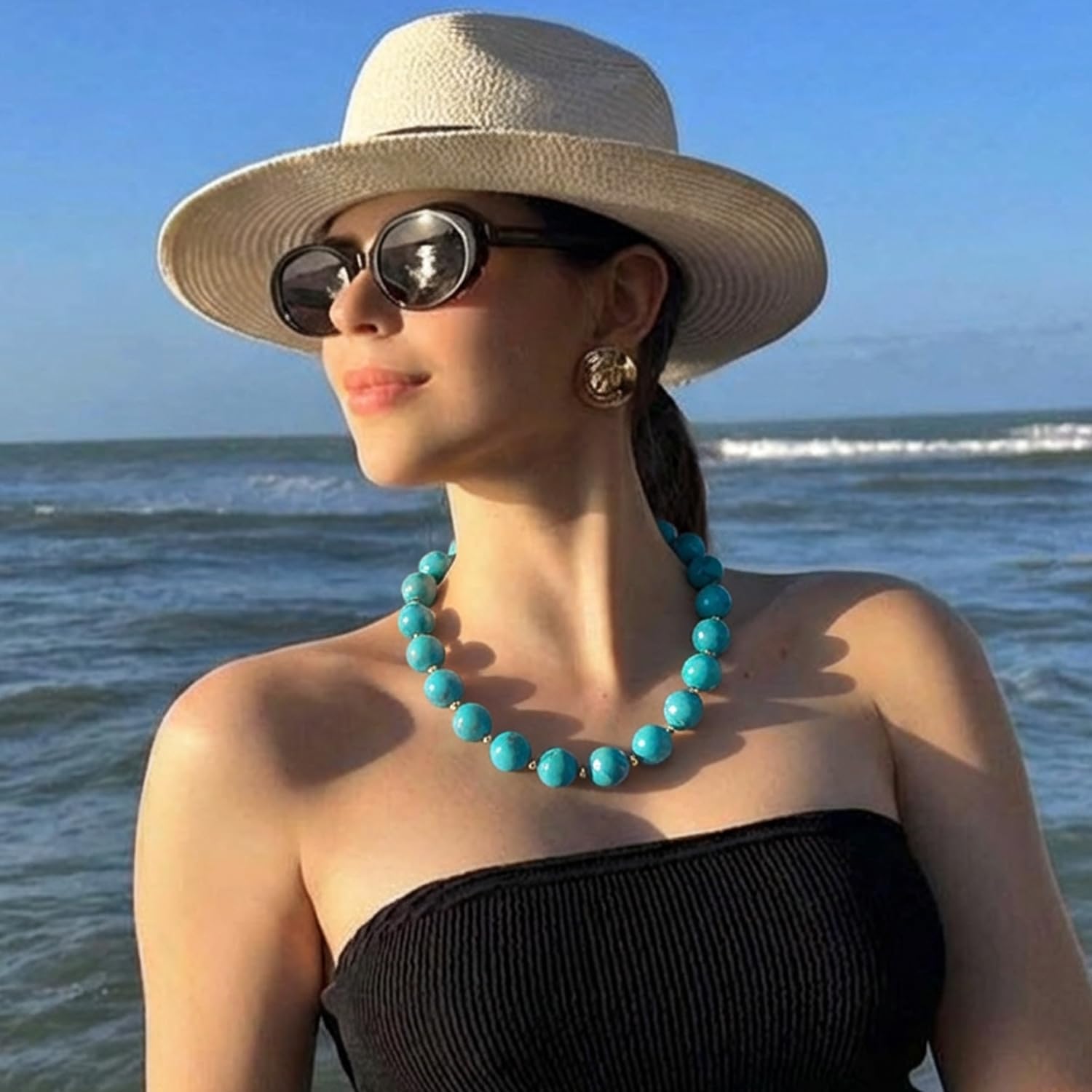 Chunky Beaded Necklace for Women Boho Acrylic Surfer Beach Beaded Choker Necklace Gifts for Beach Vacation Pool Party Music Festivals Everyday Outfits