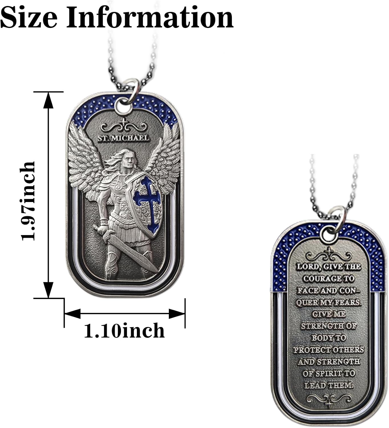 BHealthLife Police Officers Challenge Coin Saint Michael Law Enforcement Prayer Dog Tag Necklace Pendant - Ancient Silver Plated