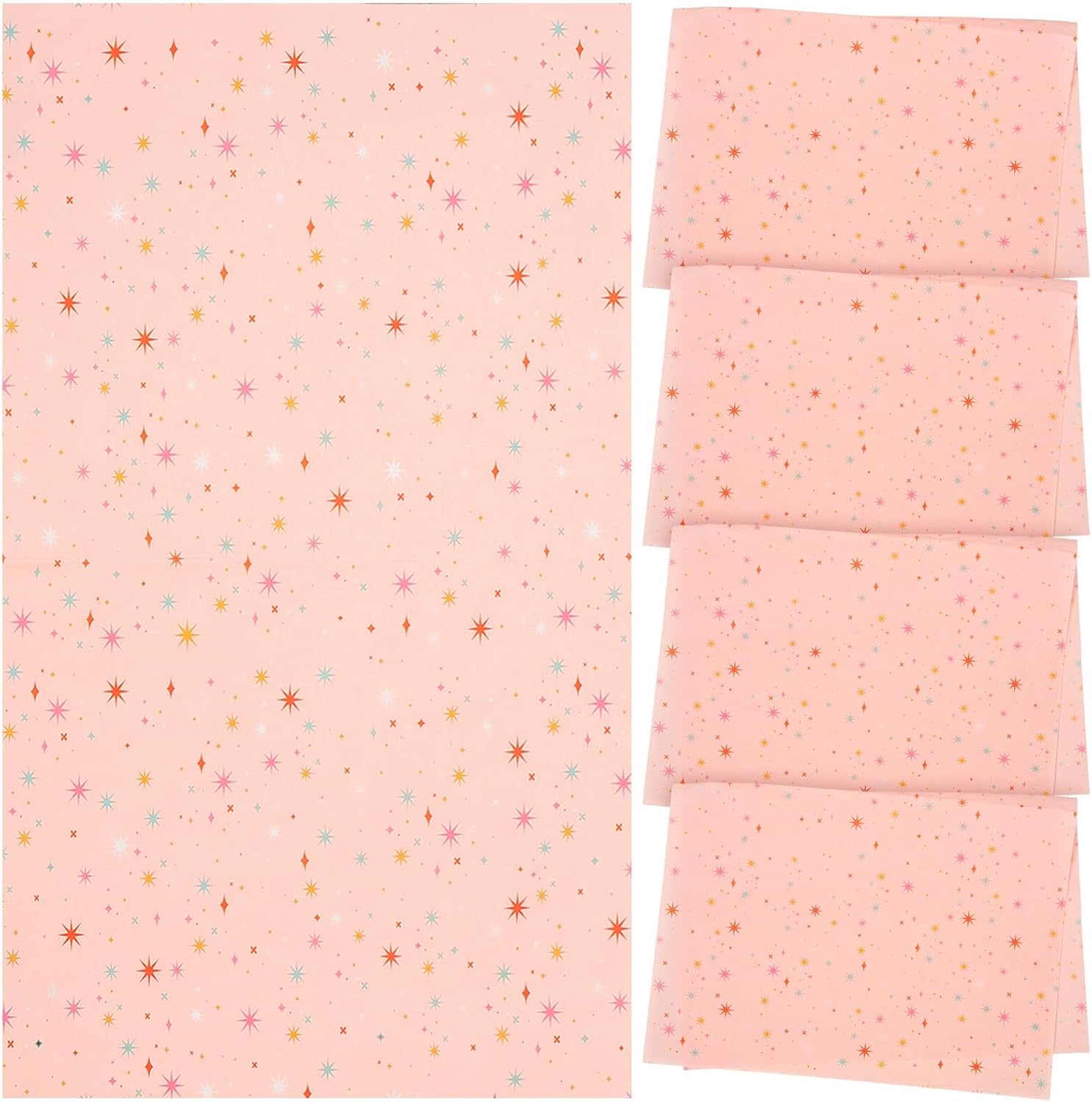 Unomor 30 Sheets Colorful Star Pattern Wrapping Tissue Paper 50x35cm Bulk Packaging Paper for Flower Bouquets Holiday Crafting and Decorative Use