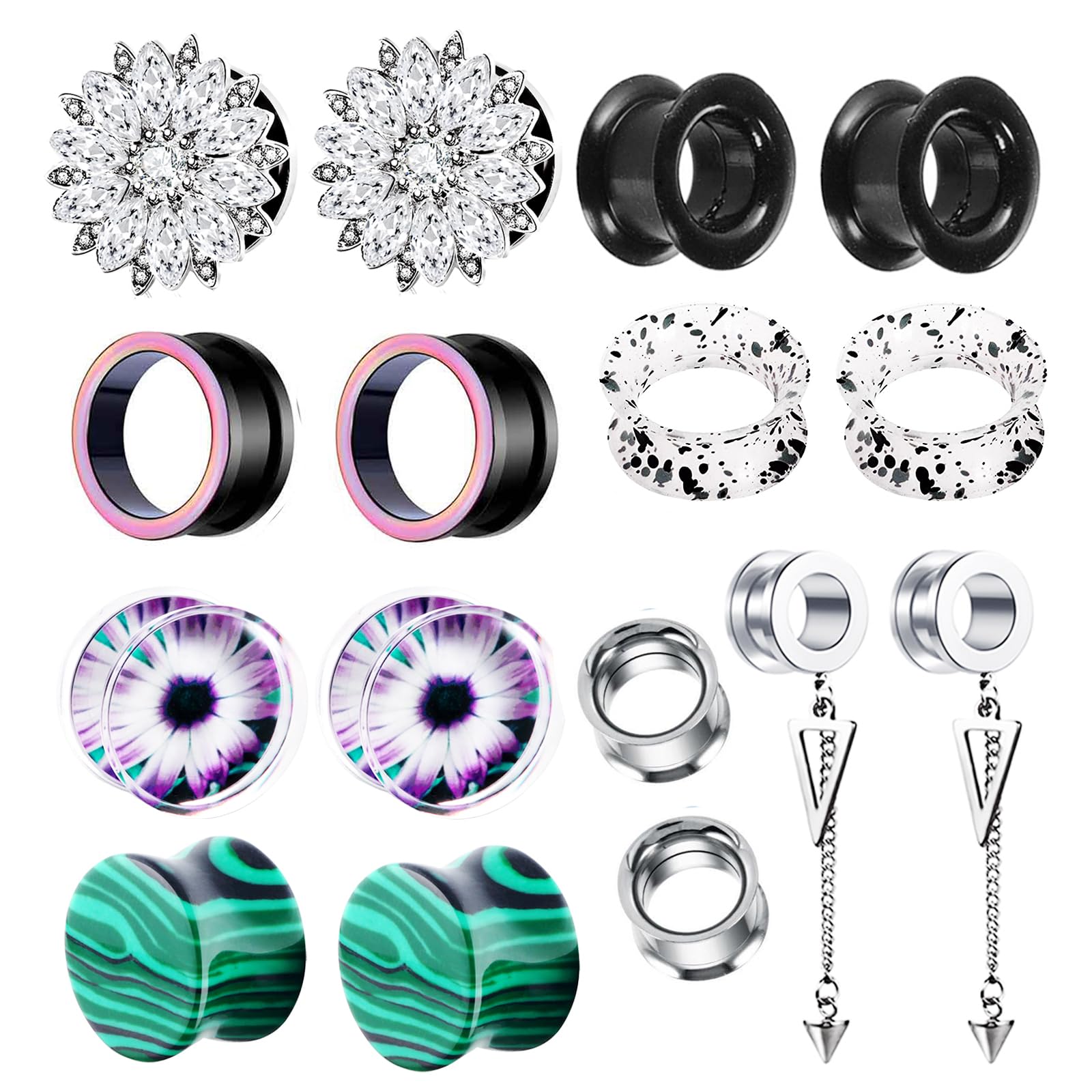 8 Pairs Stainless Steel Ear Tunnels and Plugs Silicone Gauges For Ear Women Dangle Gauge Earrings Piercing Stretchers kit 2G-00G-5/8''