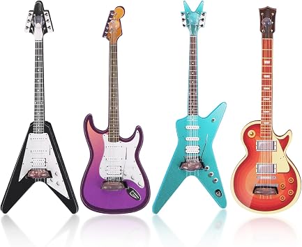 4pcs Mini Guitar Set Wooden Miniature Musical Instrument Ornament Small Guitar Statue for Doll House Model Home Mini Music Room Landscape Decorations