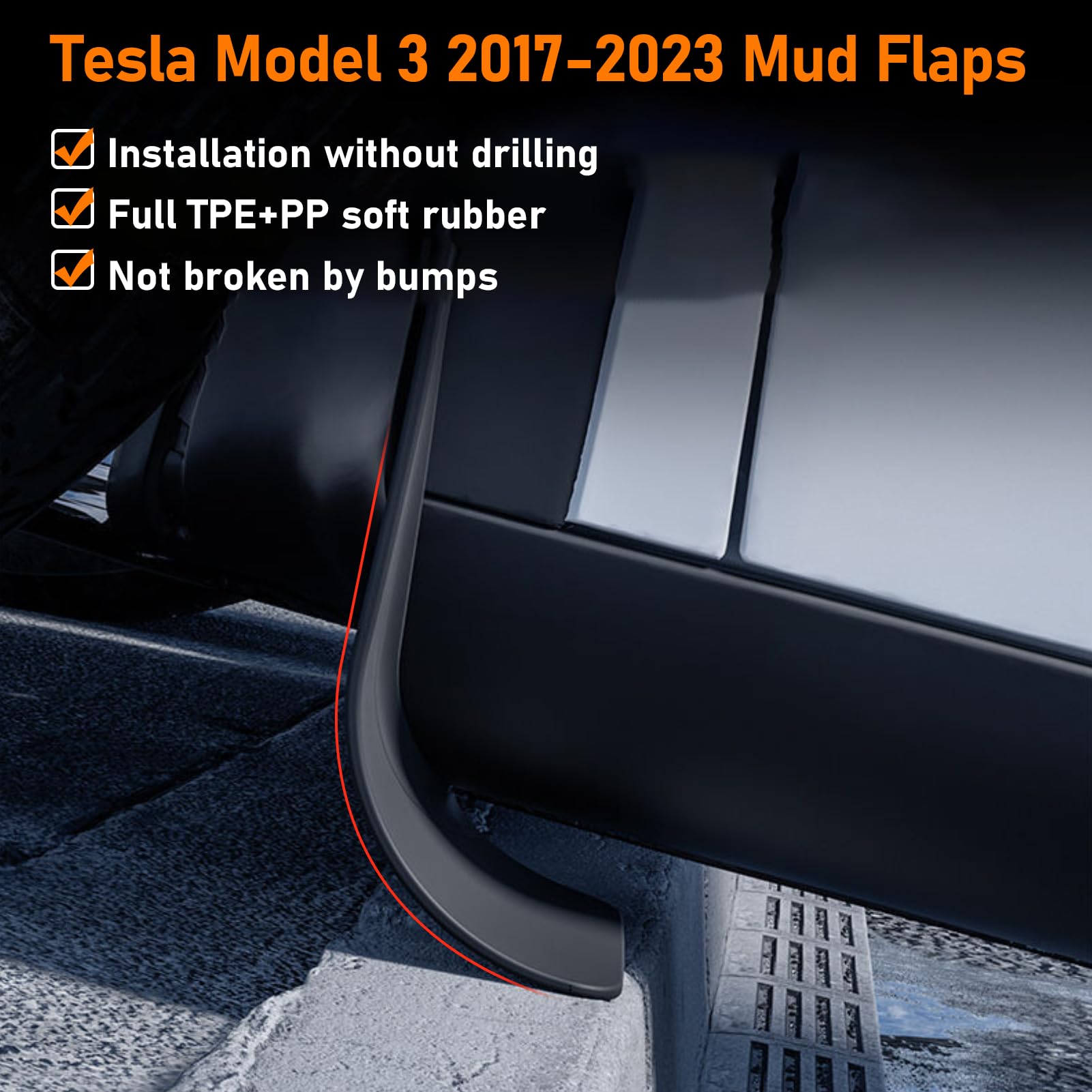 TTCR-II 4 PCS Compatible avec Bavette Tesla Model 3 2017 2018 2019 2020 2021 2022 2023, Aucun Perçage Nécessaire Model 3 Bavettes Anti-éclaboussures Ailes, Tesla Garde-Boue Équipés de Vis de Fixation