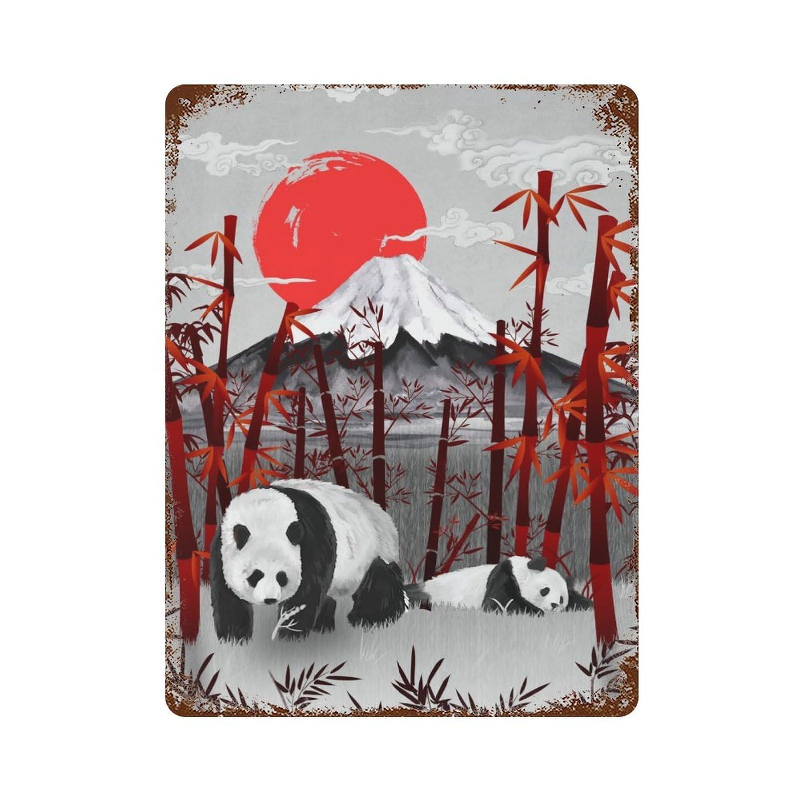 Garage Style Panda On Vacation Rusty Metal Tin Sign 15.7"x11.8", Shabby Chic Decor for Bar And Workshop