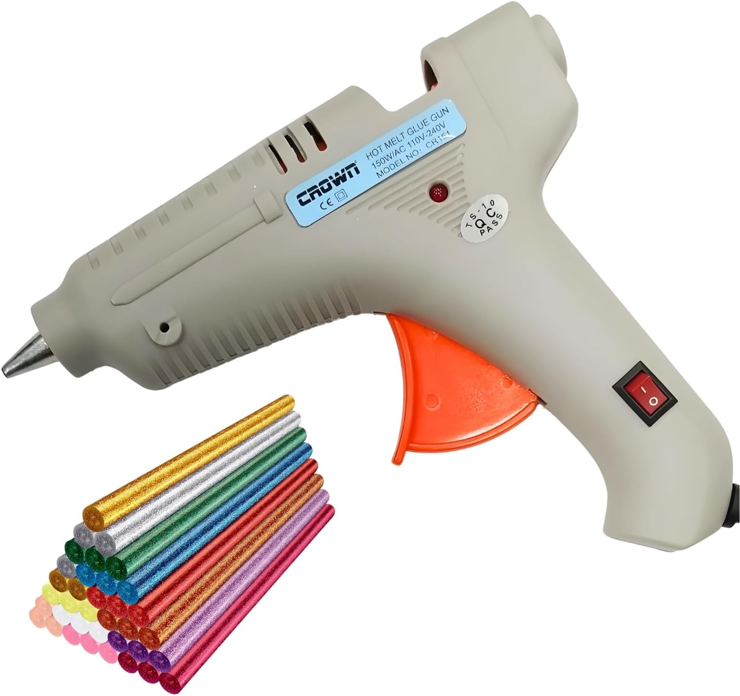 20 Glitter Glue Sticks and 150W Hot Glue Gun (Grey) Adjustable Constant Temperature, Hot Glue Gun and Fast Preheating Hot Glue Guns with Leakproof Technology for Crafts & DIY Projects AC100-2150V