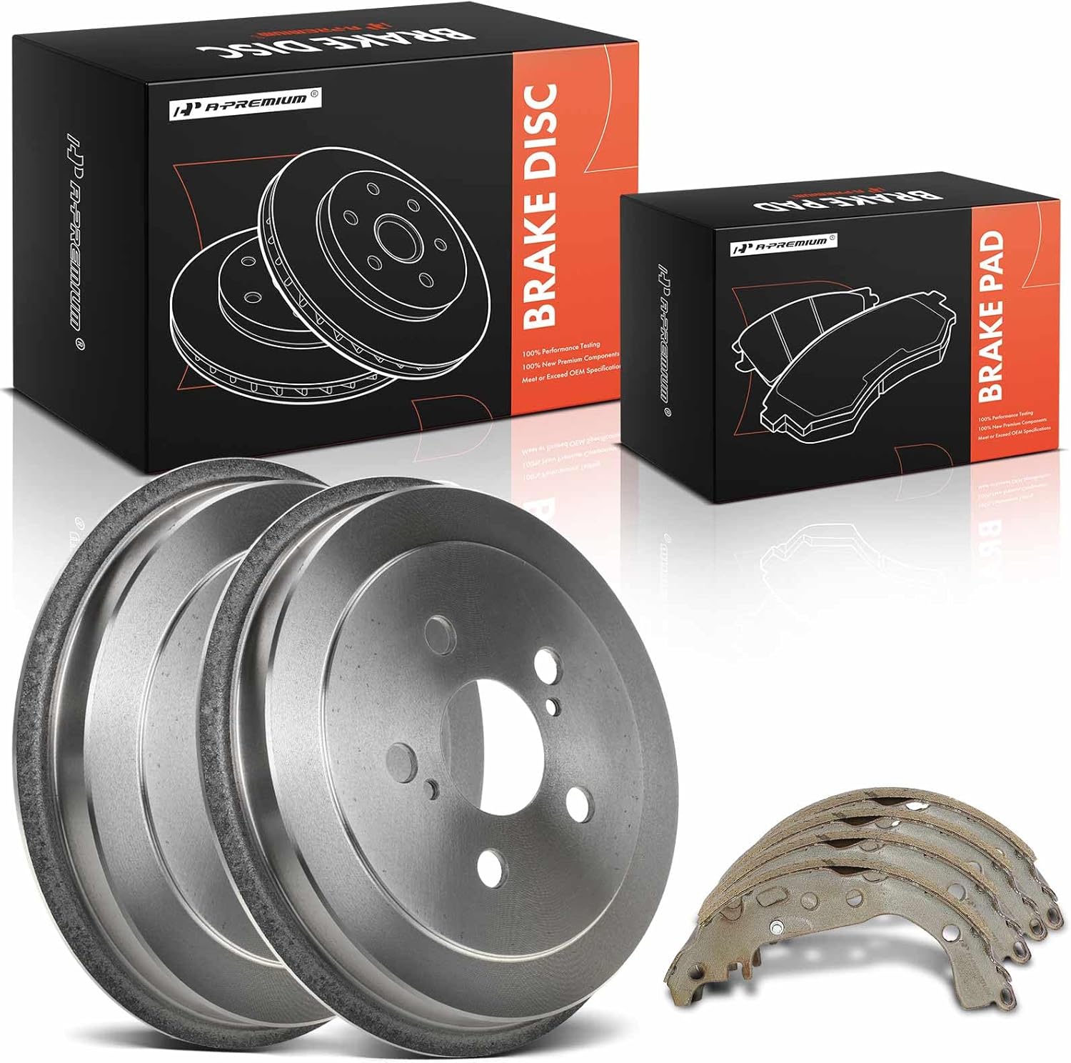A-Premium Rear Brake Drums and Shoes Set Compatible with Honda Civic 2006-2015 L4 1.8L 6-PC Set