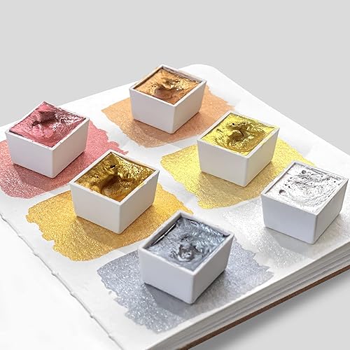 Miniatura 6 de qianshan Mini caja de lata de viaje portátil hecha a mano para artista, pintura de acuarela, con 6 esmaltes metálicos nacarados con purpurina