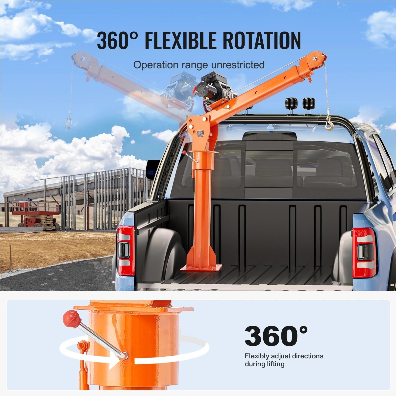 Paranco Elettrico Gru a Braccio Girevole Pieghevole del Letto della Gru 360° della Gru elettrica del Camion della Gru 2200lbs con l'argano Elettrico da 6000 libbre Verricello Elettrico