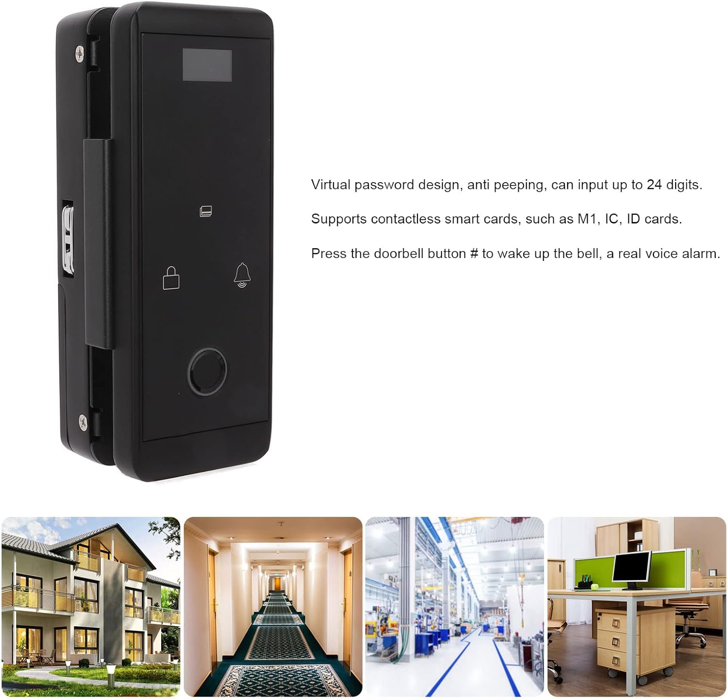 Dioche Biometric Door Lock, Keyless Entry, 4 Unlock Methods: Fingerprint, Password, IC Card, Keypad, Black