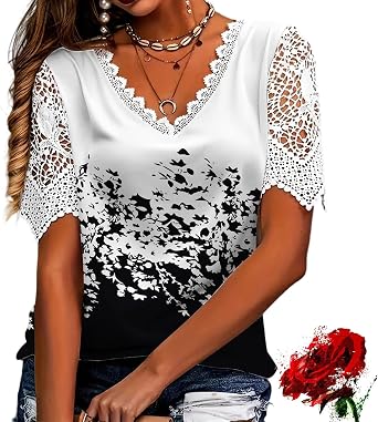 Elegant Lace Trim Floral Butterfly Top for Women, Comfortable & Breathable Fabric, Perfect for Any Occasion