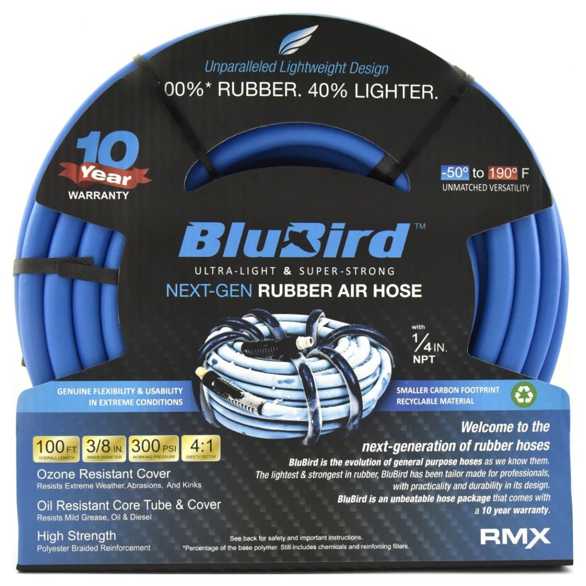 BLUBIRD BB38100 3/8-Inch x 100 Ft Rubber Air Hose