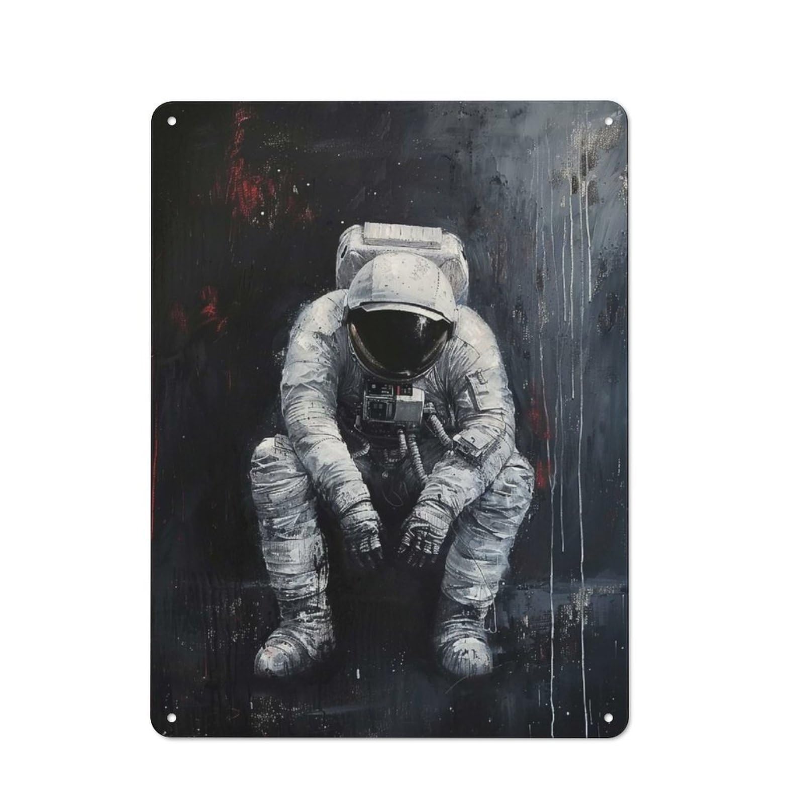 Retro Metal Wall Sign 40x30cm Featuring Astronaut in Space for Hallway Wall, for Garage, Workshop And Man Cave Decoration