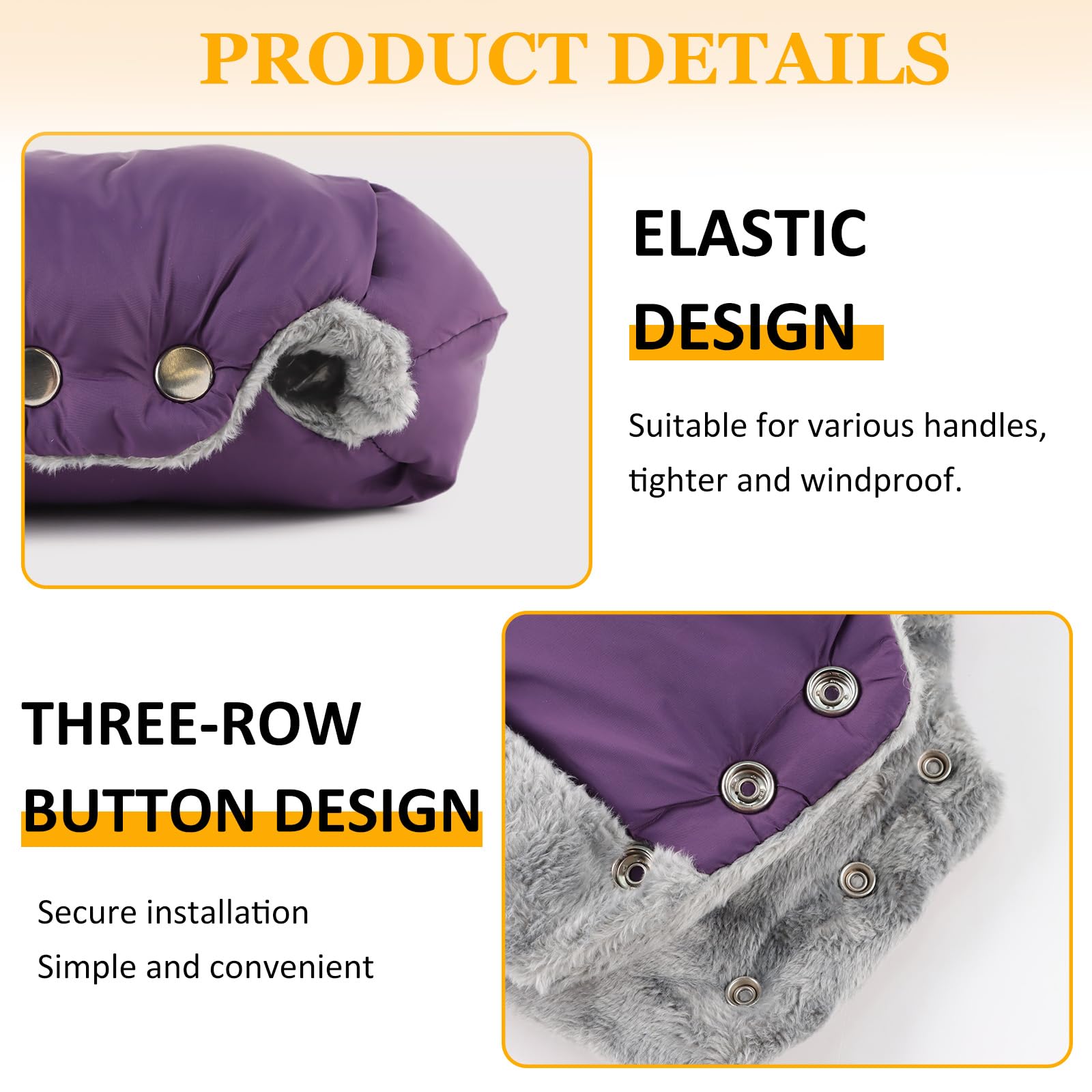 Stroller Hand Muff Windproof Anti-Freeze Pram Hand Warmer Warm Baby Stroller Gloves Pushchair Mittens (Purple) - Image 2