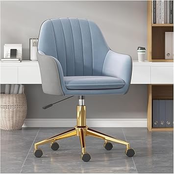 Office Chair,Computer Swivel Armchair Upholstered Task Home for with WheelsBlue+Grey