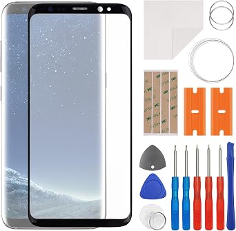Front Screen Glass Outer Panel Lens Replacement +OCA Compatible with Samsung Galaxy S8 SM-G950 No LCD Screen and Touch Digitizer with Repair Kit