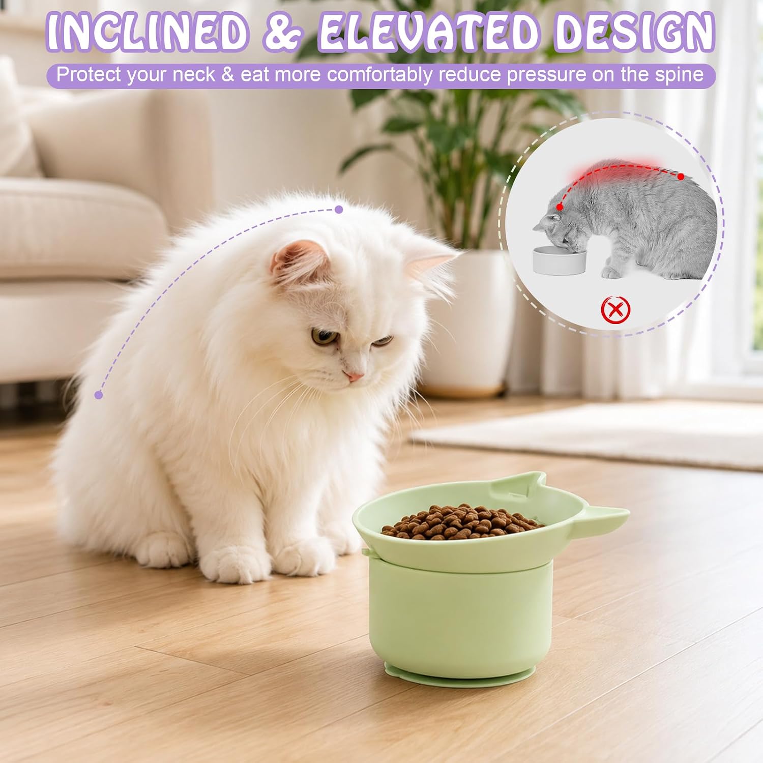 2 Pack Silicone Cat Slow Feeder,Tilted Design with Non Slip Base | Elevated Slow Feeder Bowl,Suitable for Dry and Wet Food, Digestion Anti Vomit,Easy to Clean,for Indoor Cats And Small Dogs