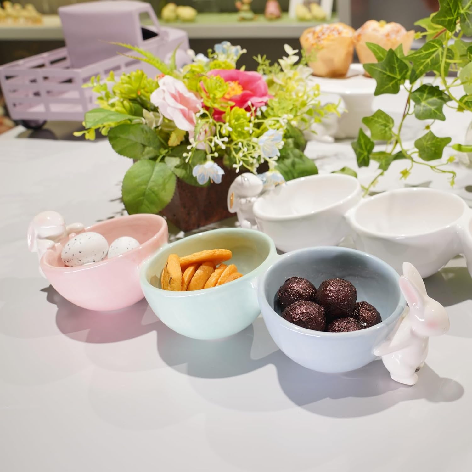 Easter Candy Dish Nut Bowl Ceramic Candy Dish/Nut Dish Three Snack Serving Dish Gifts for Snacks and Cookies 14.2" L x 3.9" W x 3.3" HNewman House Studio