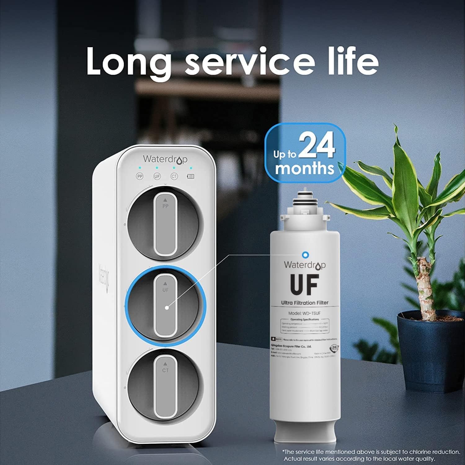 Waterdrop TSUF Ultra-Filtration Under Sink Water Filter, Replacement for Waterdrop TSU-W 3-Stage Ultra-Filtration Under Sink Water Filter System, 0.01 Micron, 4000 Gallons High Capacity, 1 Pack