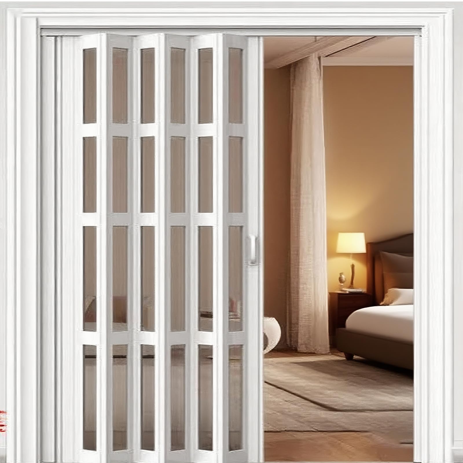 Poxvythb White Soundproof Pvc Sliding Panel Door, Concertina Folding Door For Bedroom Closet Room Divider, Internal Accordion Pleated Doorway Wxh:105x180cm