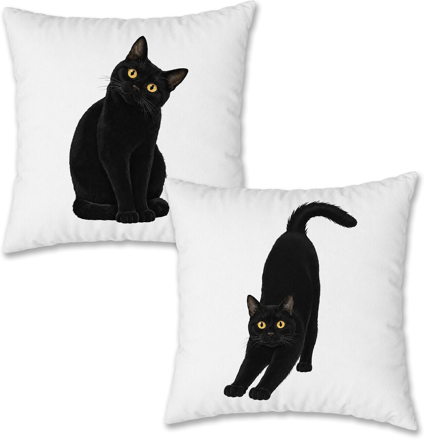 Funny Black Cat Pillow Covers 18x18 Inch,Set of 2