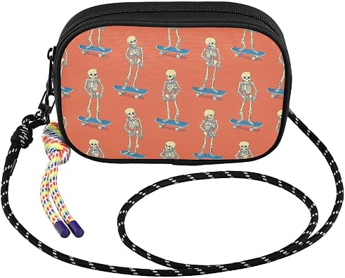 Cross Body Bag Skeleton Skateboard Orange Handbag with Adjustable Strap and Inner Pocket Fanny Pack Small Sling Backpack Hobo Purse for Women Men Travel Work