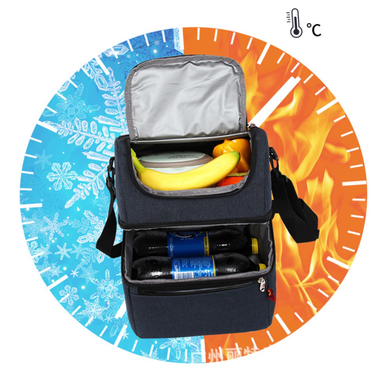 Garneck Borsa Termica Pranzo Doppio Oxford Blu Tracolla | Cerniere Robuste, Cuciture Rinforzate nei Punti di Stress, Design per Picnic e Campeggio