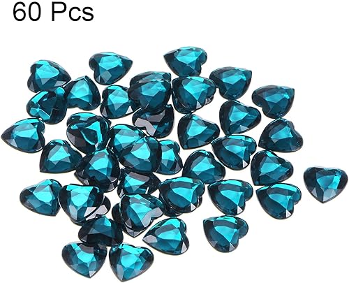 Miniatura 3 de MECCANIXITY 60 piezas de diamantes de imitación acrílicos de corazón de 0.59 pulgadas (0.591 in) con parte trasera plana, gemas de plástico,