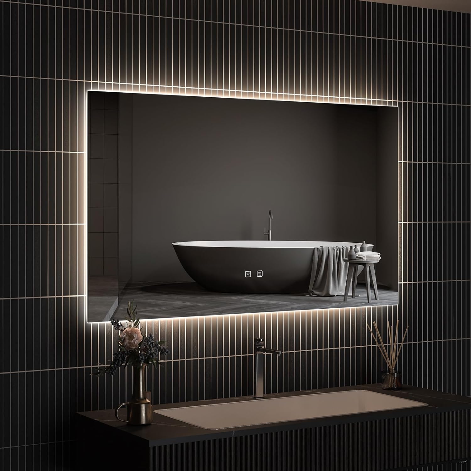 APRILSOUL 42x30 Inch LED Backlit Bathroom Mirror, Wall-Mounted Vanity Mirrors with 3 Color Lights, Memory Function, Anti-Fog and Dimmable Light (Horizontal/Vertical)