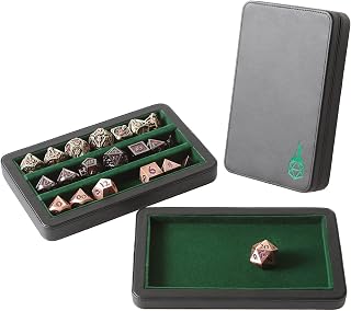 Forged Dice Co. Premium 3-Row Case - Combination Box and Tray - Protects Polyhedral Sets - Felt-Lined Storage Rows - Magnetic Lid Closure - Perfect Metal Dice Storage - Green