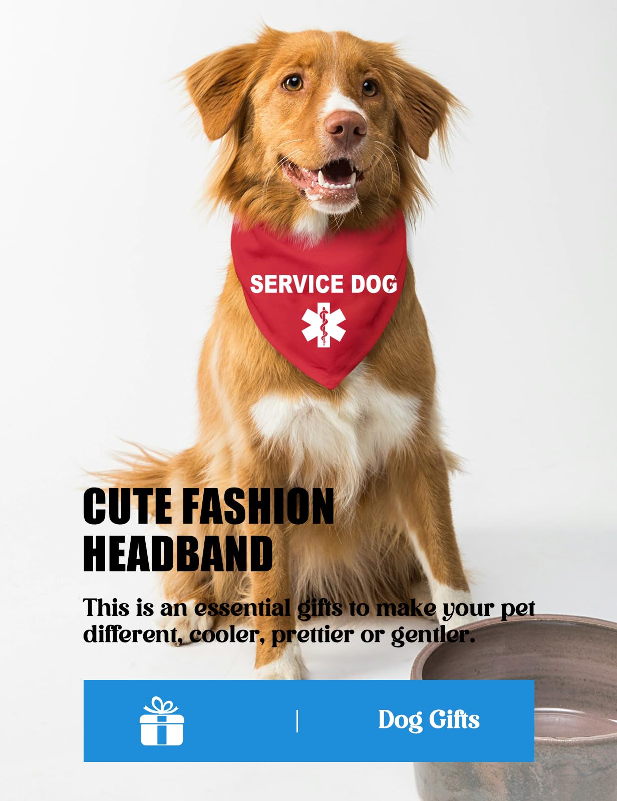 Funny "Service Dog" Red Triangle Bandana For Small/Medium Dogs - Adjustable Pet Scarf