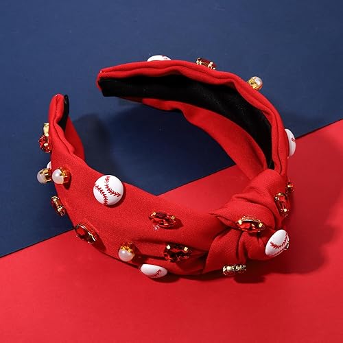 Miniatura 77 de Diadema anudada de béisbol para mujer, con dije de béisbol de cristal brillante, diadema con nudo superior para el día del juego, accesorios