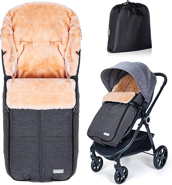 Orzbow Faux Sheepskin Cosy Toes for Buggy,Weatherproof Universal Footmuff for Pushchair with Bag Included,Removable and Machine Washable,Zippers for Easy to Access,Pockets for Storage (Dark Gray)