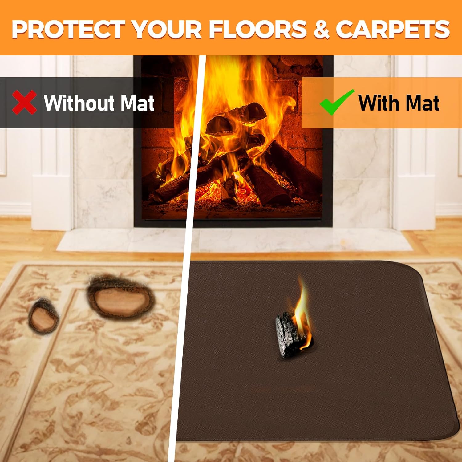 Fireproof Fireplace Rug for Home Protection, 4' x 2'4" x 0.04'', Brown