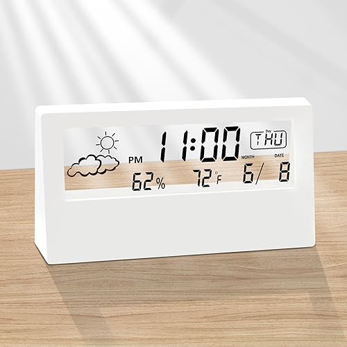 Reloj despertador digital, diseño moderno transparente, temperatura, humedad, repetición, decoración estética para el hogar y la oficina, reloj de