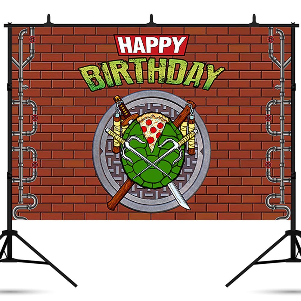 Anime Kids Birthday Party Backdrop Brick Wall Photo Background Pizza Birthday Party Decorations Banner Ninja Theme Photography Backdrop