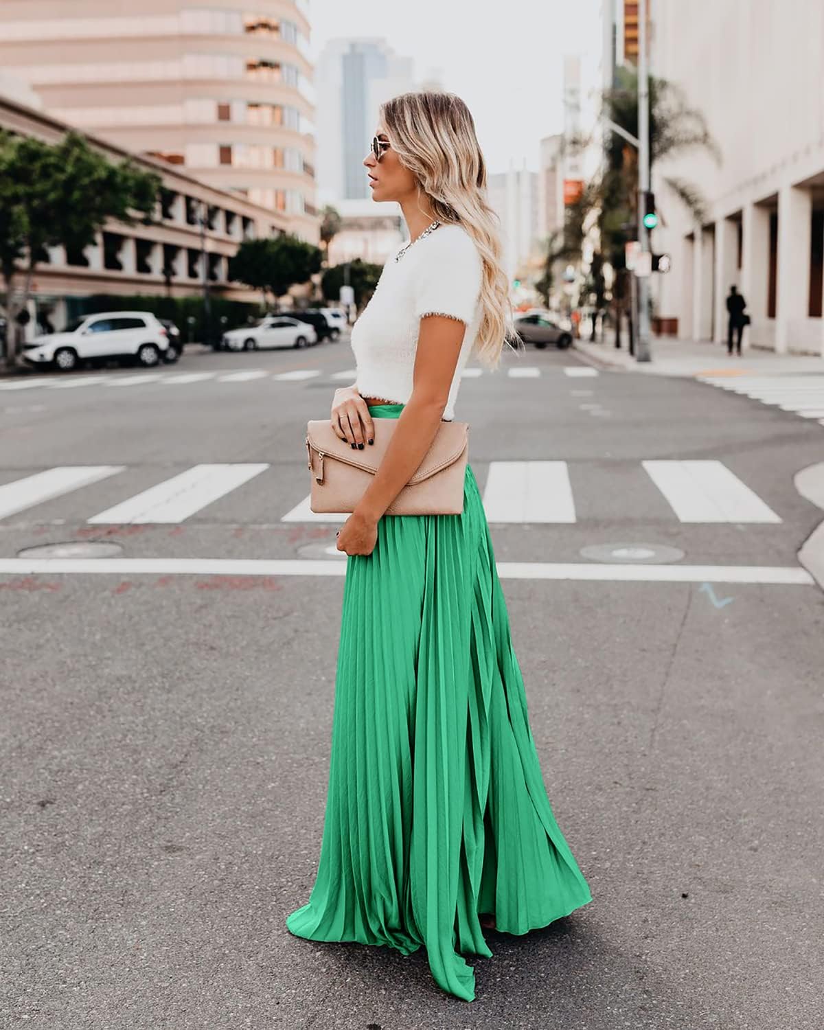 utcoco Women's Elegant Maxi Skirt High Waisted Pleated Chiffon Long Skirts for Women - Image 4