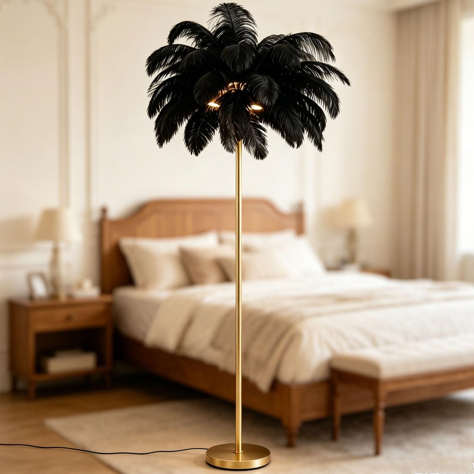 Ostrich Feather Floor Lamp, Warm Ambient Standing Light for Indoor Home