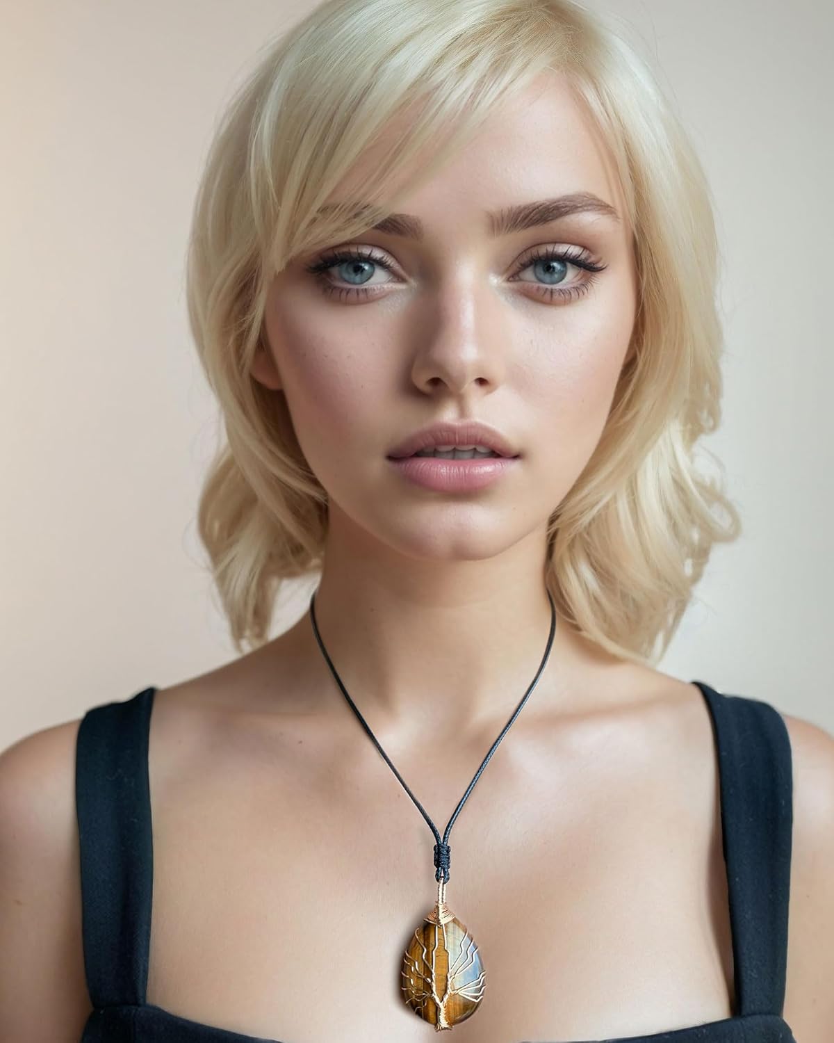 Simple Tree of Life Wire Wrapped Teardrop Necklace Adjustable Handmade Crystals Pendant Necklaces for Women and Men - Image 3