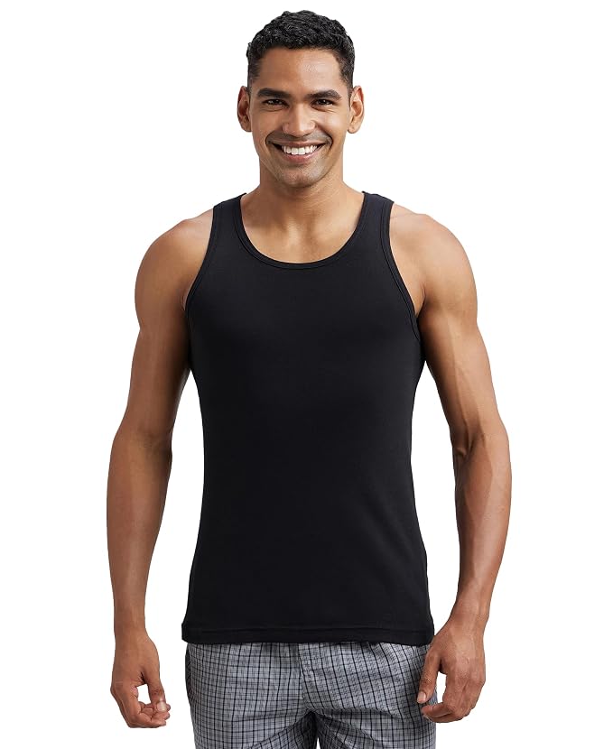 Jockey FP04 Men's Super Combed Cotton Rib Round Neck Sleeveless Vest with Extended Length for Easy Tuck