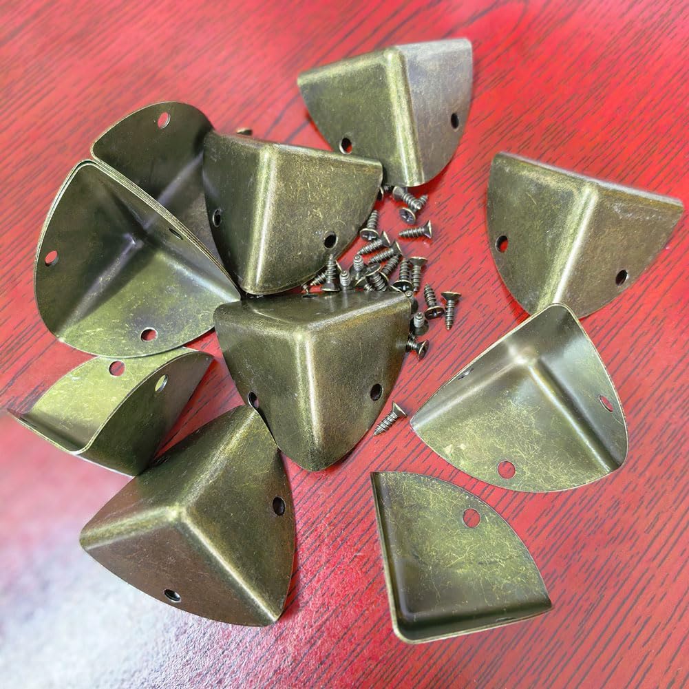 12PCS Antique Corner Protectors with Screws, Rust-Proof Decorative Edge Guard for Furniture Cabinet Table Wardrobe Box Door (Bronze)