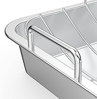 Vista 3 de Onlyfire Sartén para asar con estante en U – Asador de acero inoxidable para hornear, sartén rectangular de lasaña de pavo de 16 pulgadas para asar