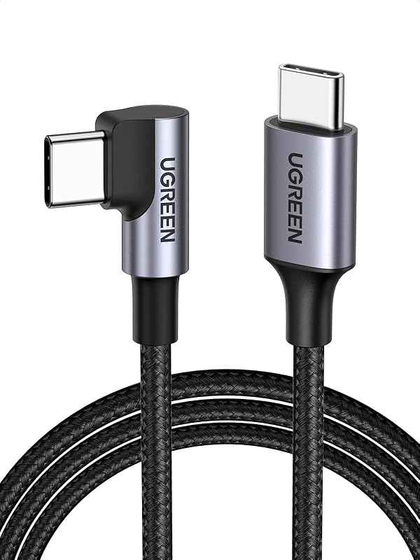 Cable USB C de ángulo recto UGREEN de 60 W, cable de carga rápida, 3,3 pies | Conector en ángulo de 90° para juegos y junto a la cama. Para iPhone 17/16/15, MacBook, Galaxy S26/S25, iPad, Pixel, Switch